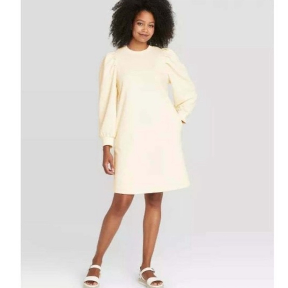 NWT Prologue Women's Puff Sweatshirt Dress Cream Sz M